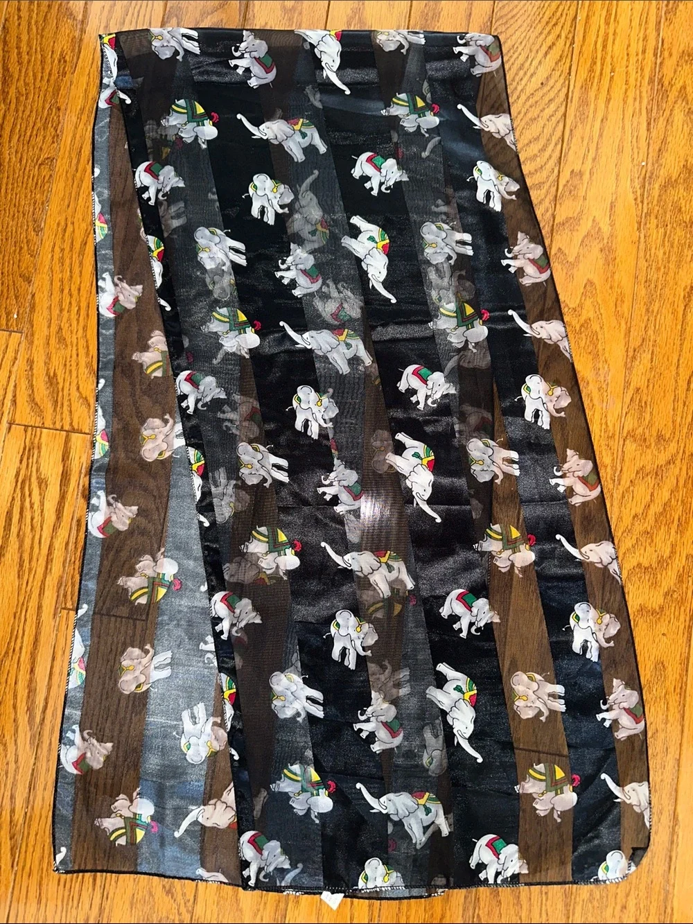 Fun Vintage Circus‎ Elephant Print Black Semi Sheer Polyester Scarf